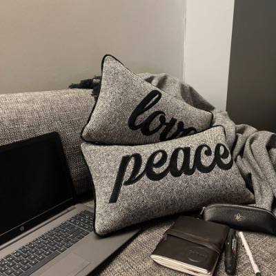 Allora Home Kırçıllı Yün Kumaş Üzeri Aplike Yazılı 2'li Kırlent Kılıfı Set